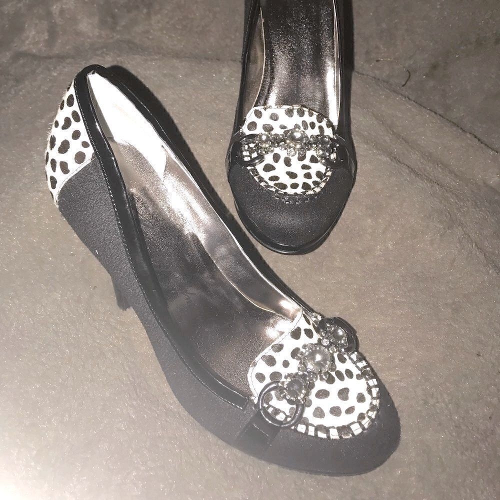 Black suede with pony suede and jewels pumps NWT